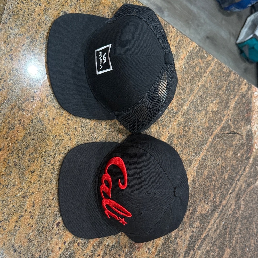 RVCA Black Caps with Red Embroidery